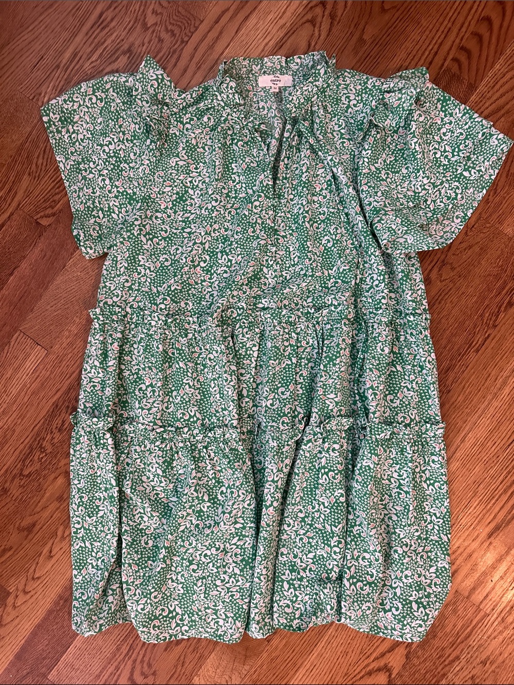 entro Green & White Floral Ruffle Mini Dress